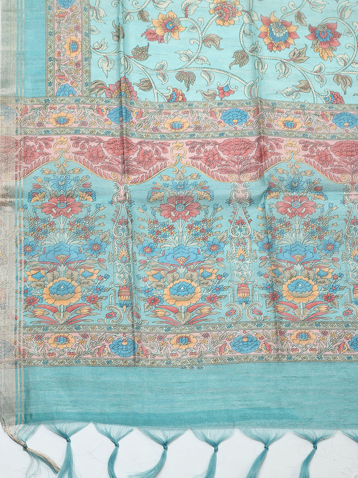 Embroidered Chanderi Unstitched Suit With Pant &amp; Dupatta