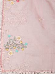 Embroidered Chanderi Peach Unstitched Suit With Pant & Dupatta