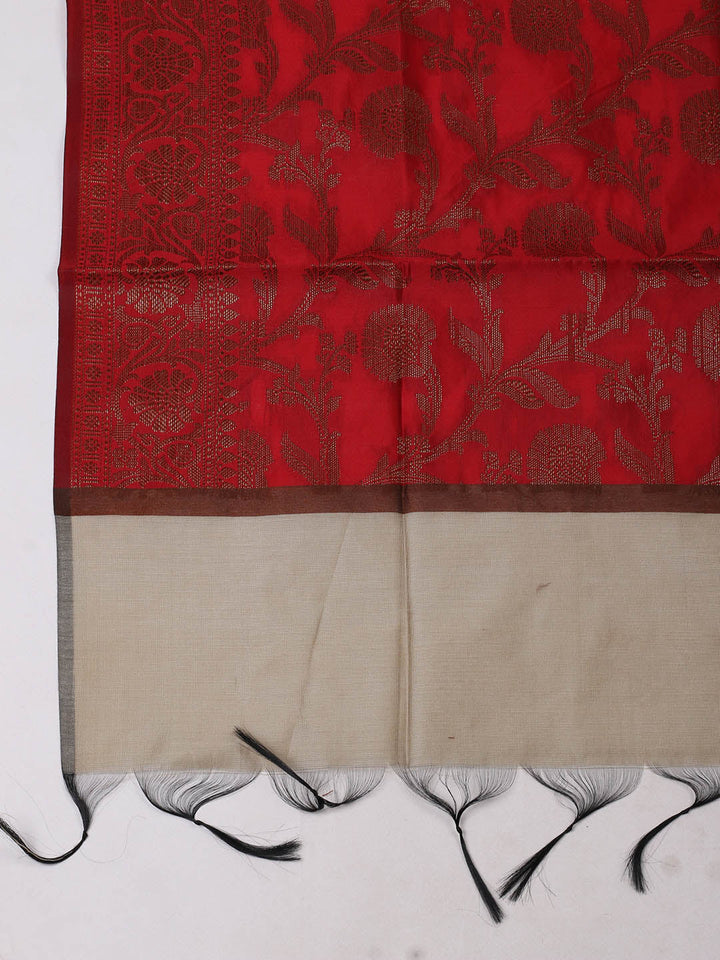 Woven Design Chanderi Unstitched Suit With Pant &amp; Dupatta