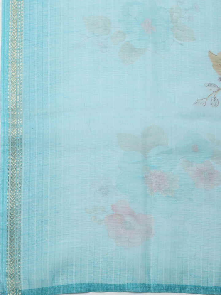 Embroidered Chanderi Unstitched Kurta With Pant &amp; Dupatta