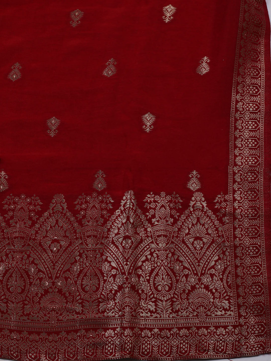 Woven Design Chanderi Unstitched Suit With Dupatta