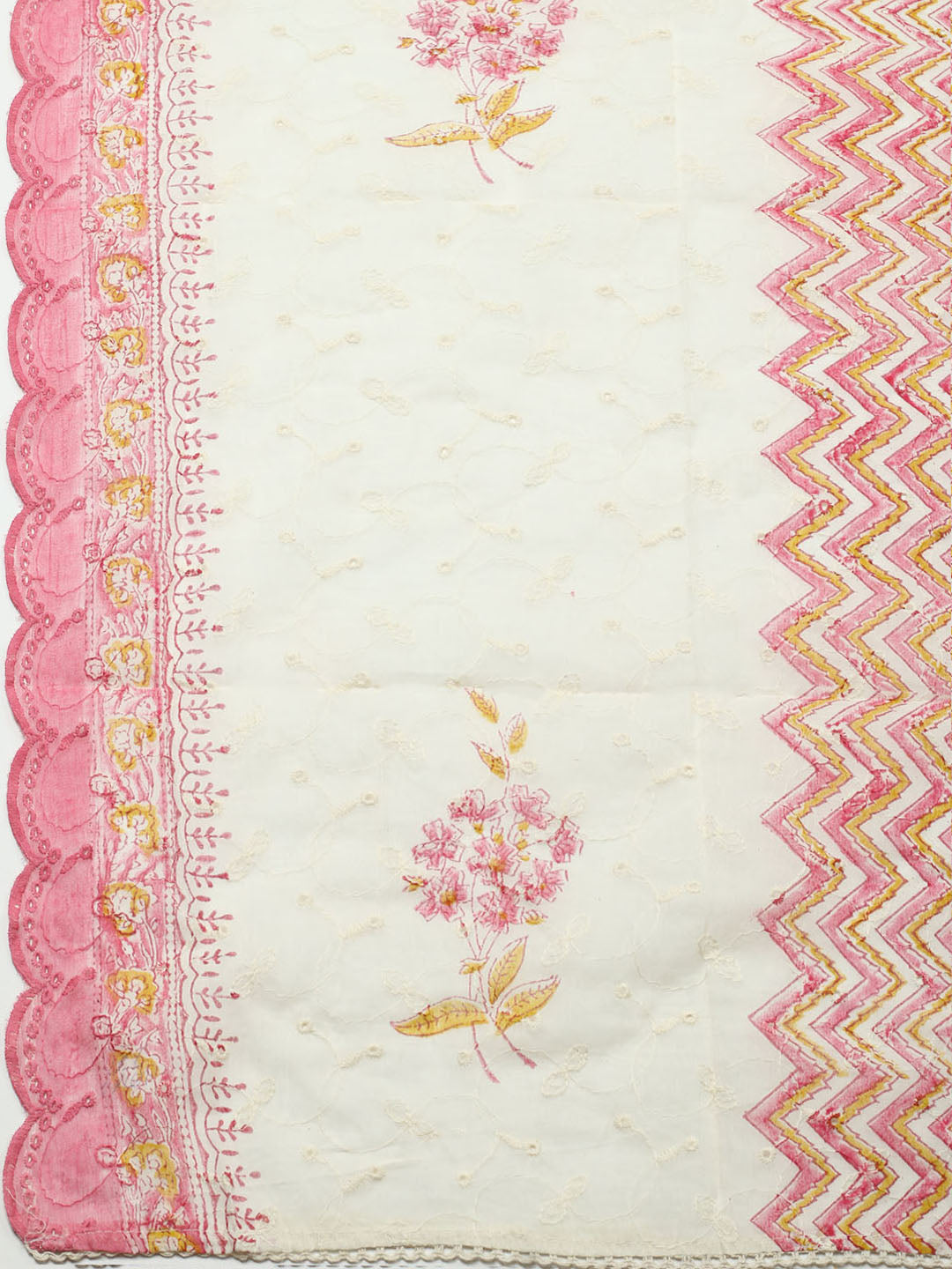 Printed Cotton Blend Unstitched Suit With Pant &amp; Dupatta