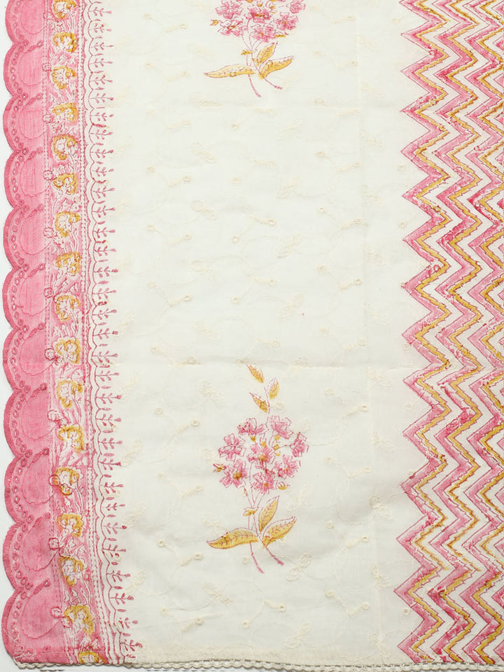 Printed Cotton Blend Unstitched Suit With Pant &amp; Dupatta