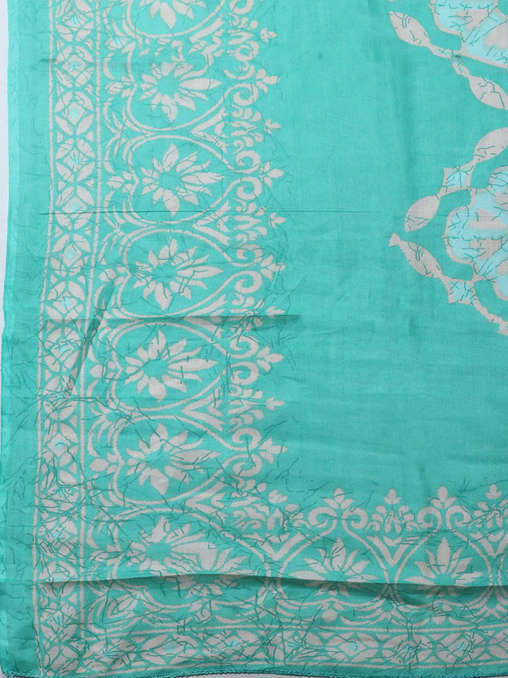 Printed Cotton Blend Unstitched Suit With Pant &amp; Dupatta