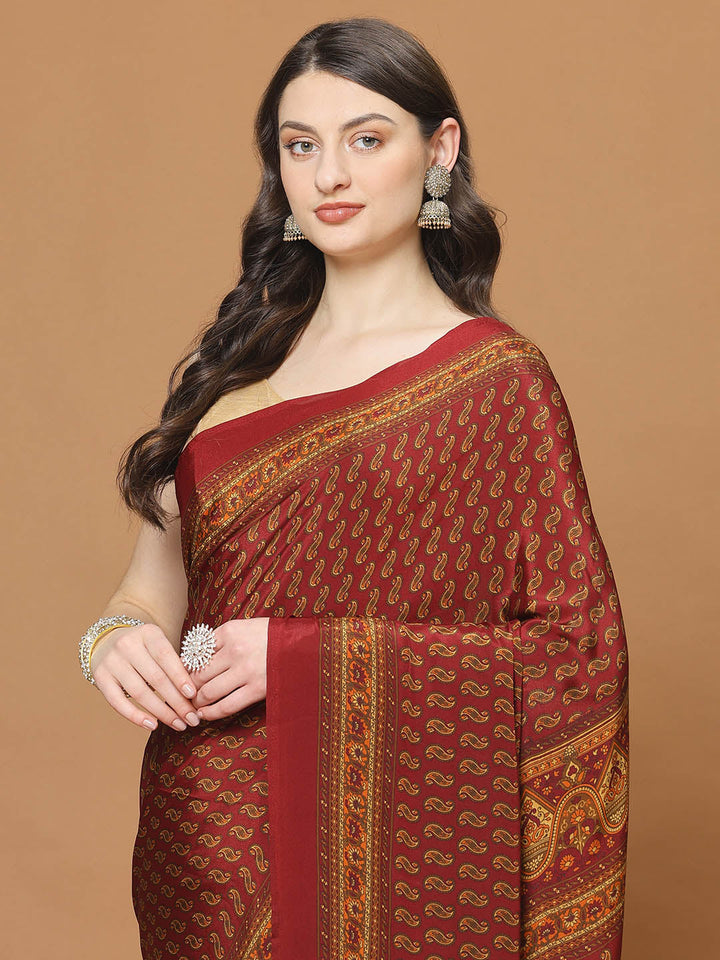 Floral Printed Crepe Woven Saree