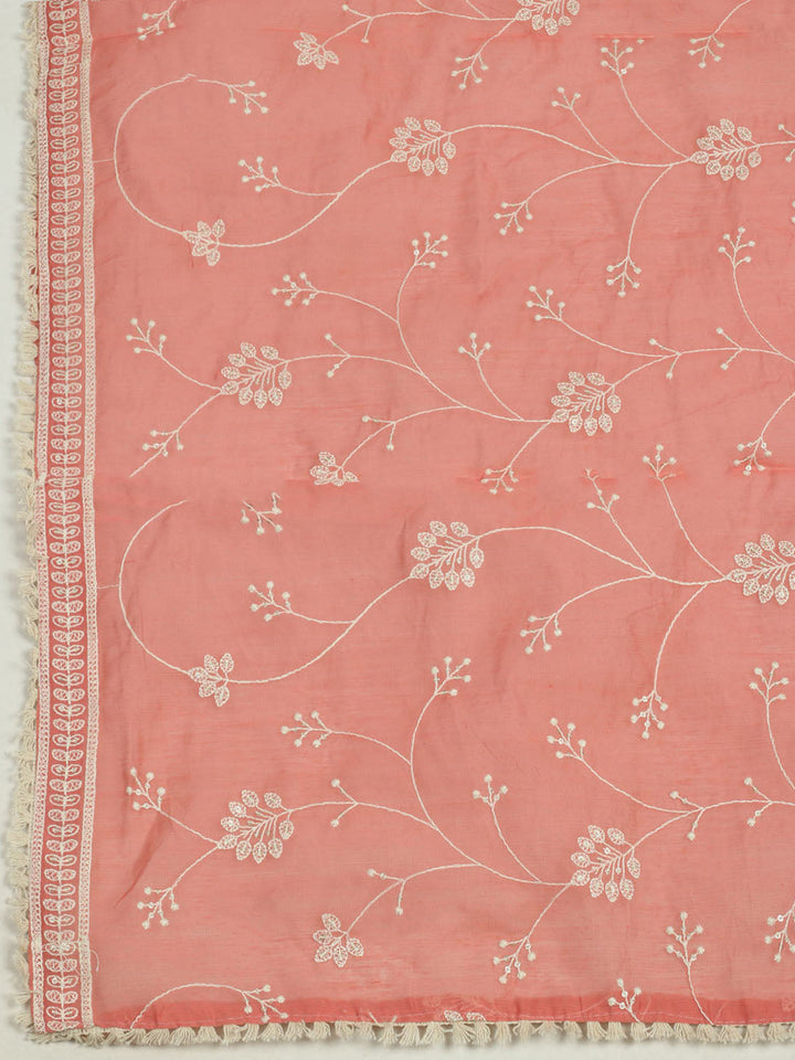 Embroidered Chanderi Unstitched Suit With Pant &amp; Dupatta