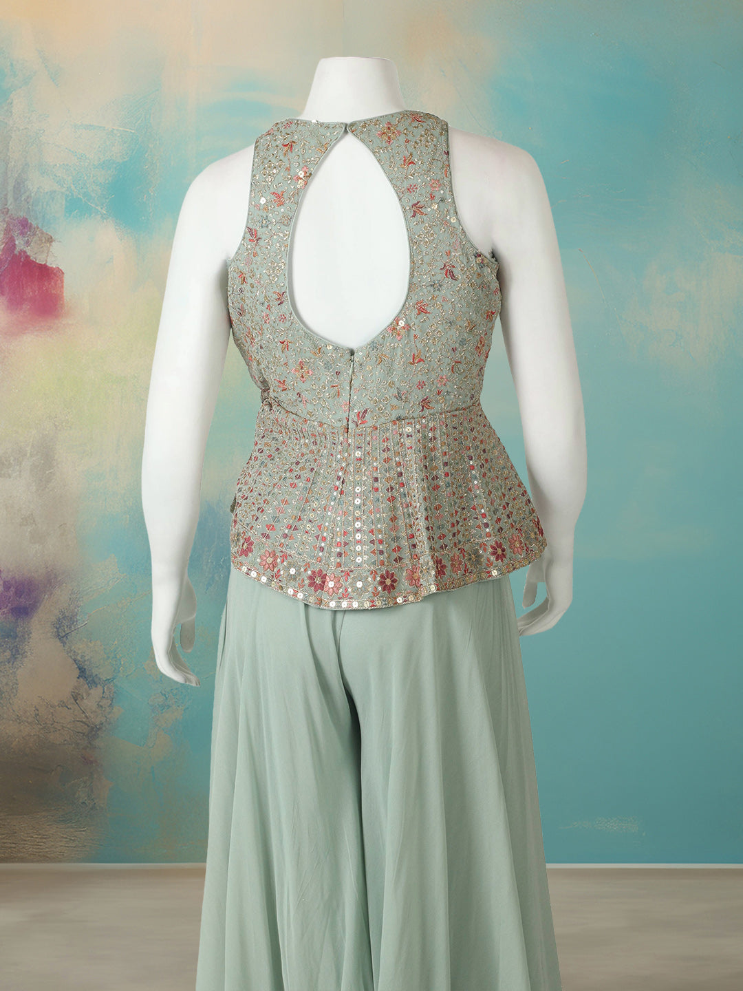 Embroidered Georgette Kurta With Pant &amp; Dupatta