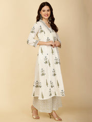 Block Printed Cotton Kurta With Palazzo & Dupatta