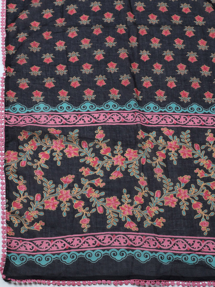 Embroidered Cotton Blend Unstitched Suit With Pant &amp; Dupatta