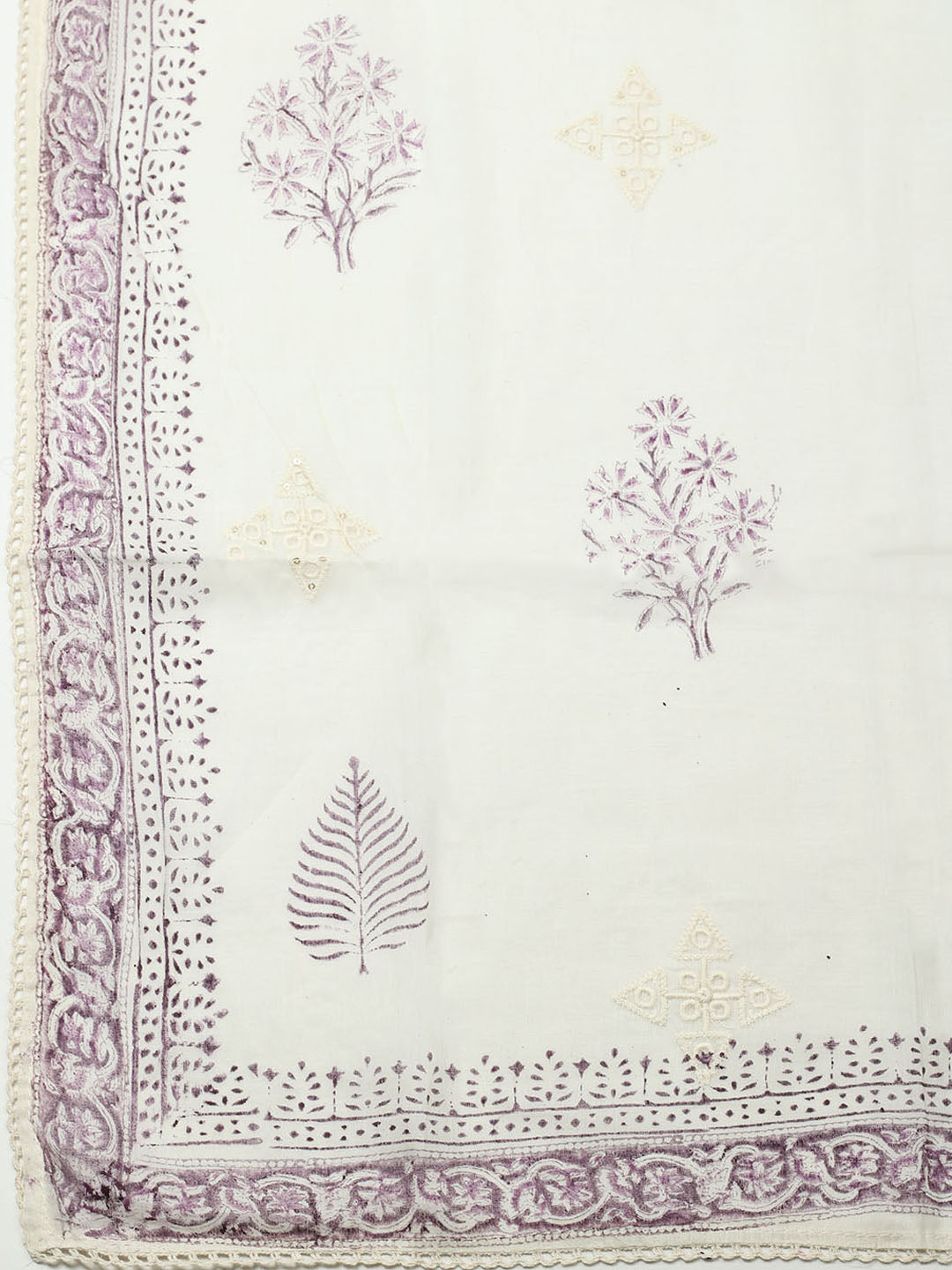 Printed Cotton Blend Unstitched Suit With Pant &amp; Dupatta