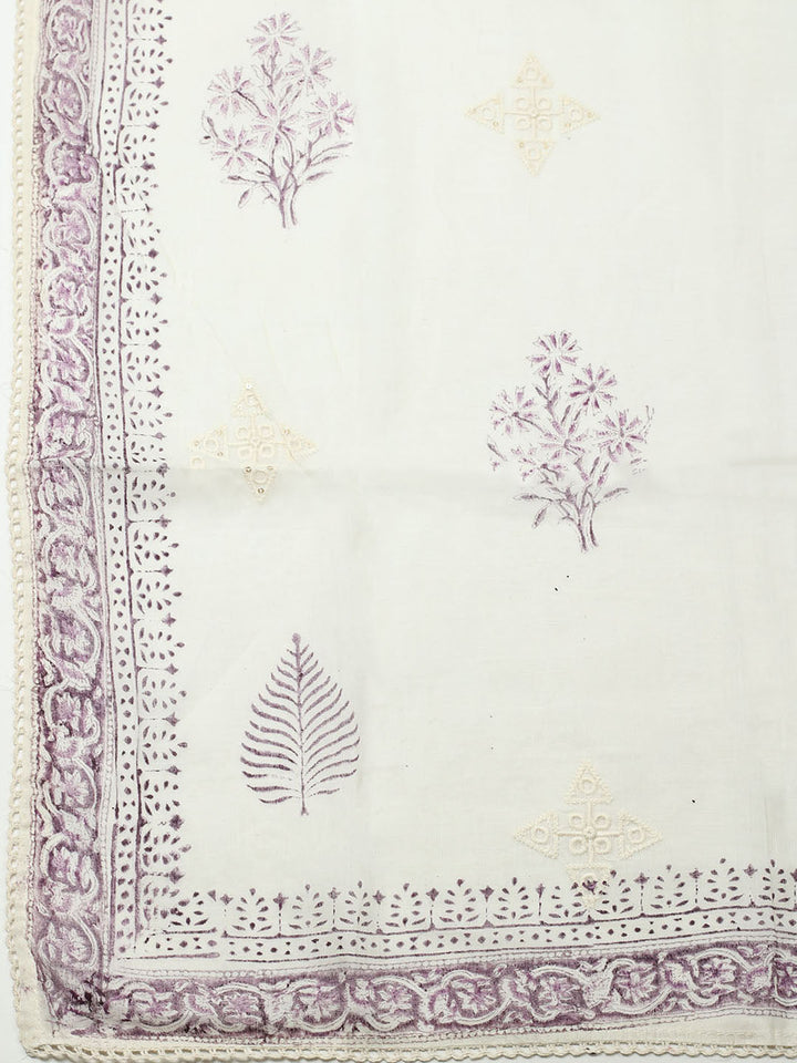 Printed Cotton Blend Unstitched Suit With Pant &amp; Dupatta