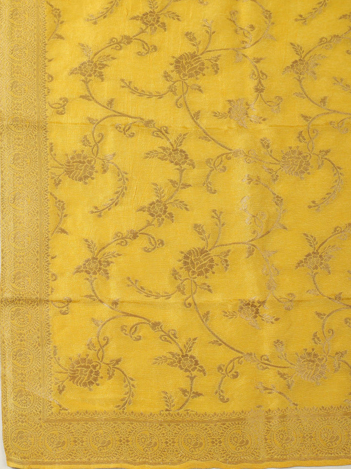Embroidered Chanderi Unstitched Suit With Pant &amp; Dupatta