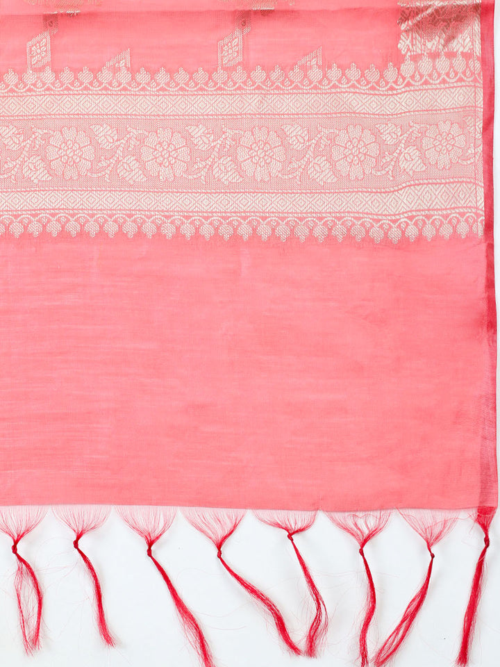 Woven Design Chanderi Unstitched Suit With Pant Dupatta