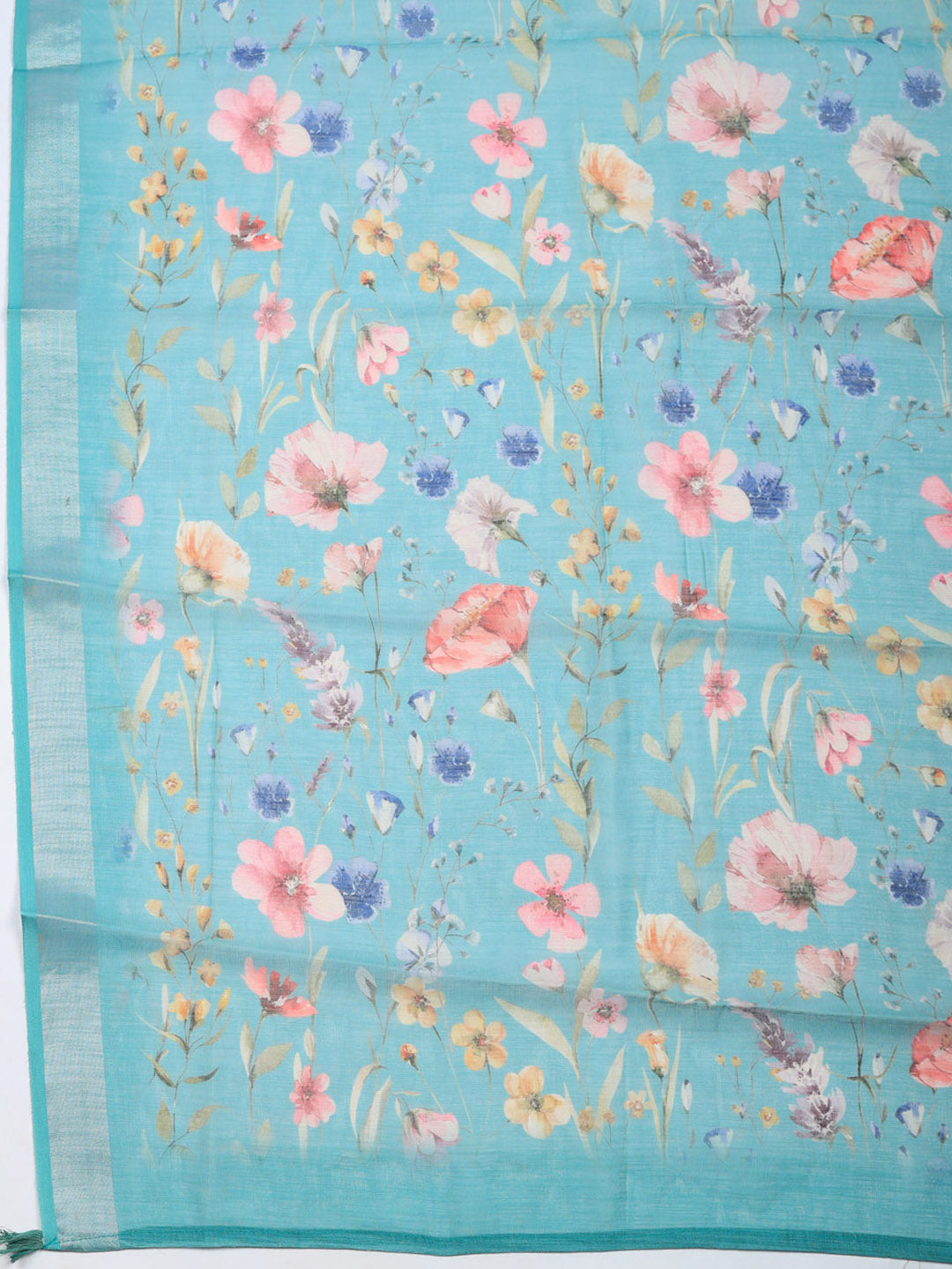 Embroidered Linen Blend Unstitched Suit With Pant &amp; Dupatta