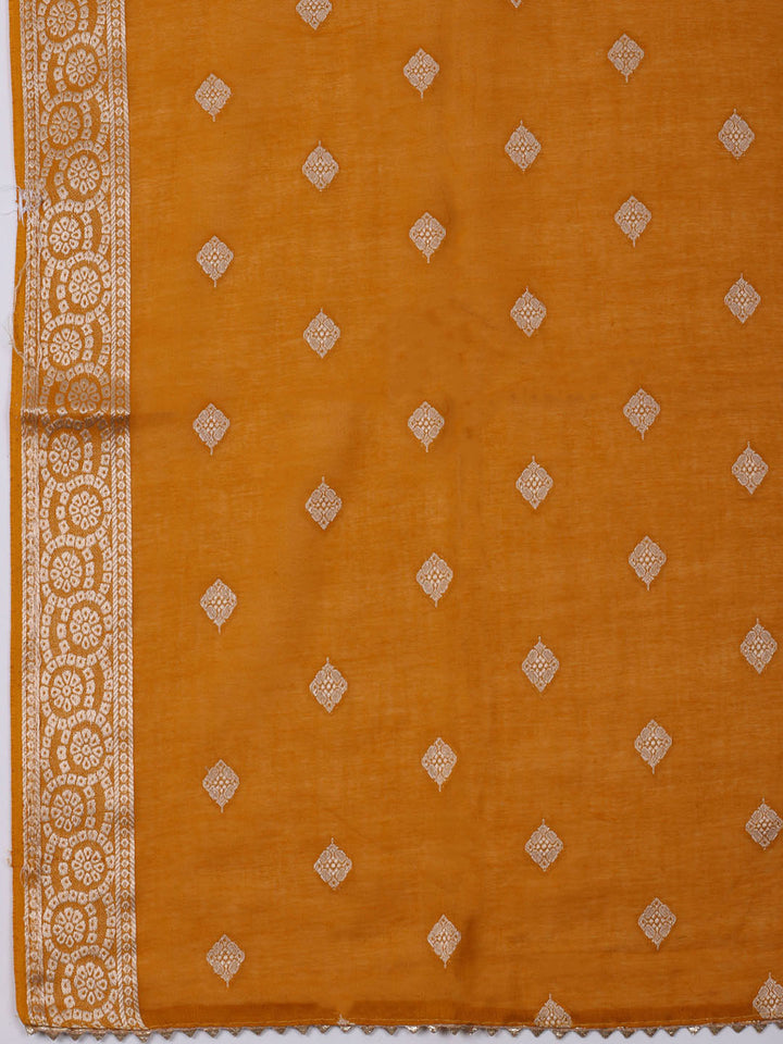 Neck Embroidered Chanderi Unstitched Suit With Dupatta