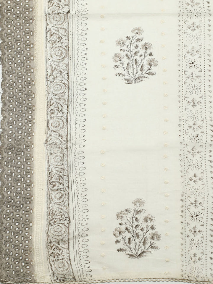 Printed Cotton Blend Unstitched Suit With Pant &amp; Dupatta