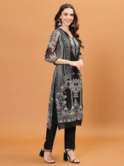 Digital Printed Georgette Kurta With Pants & Dupatta