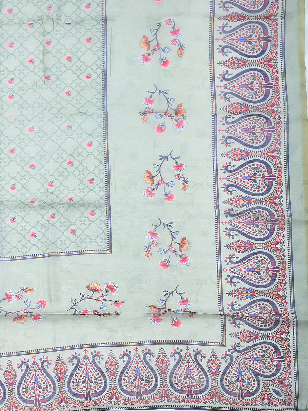 Embellished Chanderi Unstitched Suit With Pant &amp; Dupatta