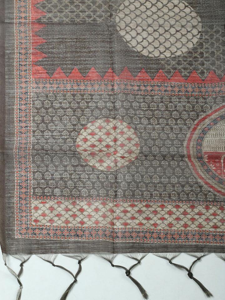 Embroidered Chanderi Unstitched Suit With Pant &amp; Dupatta