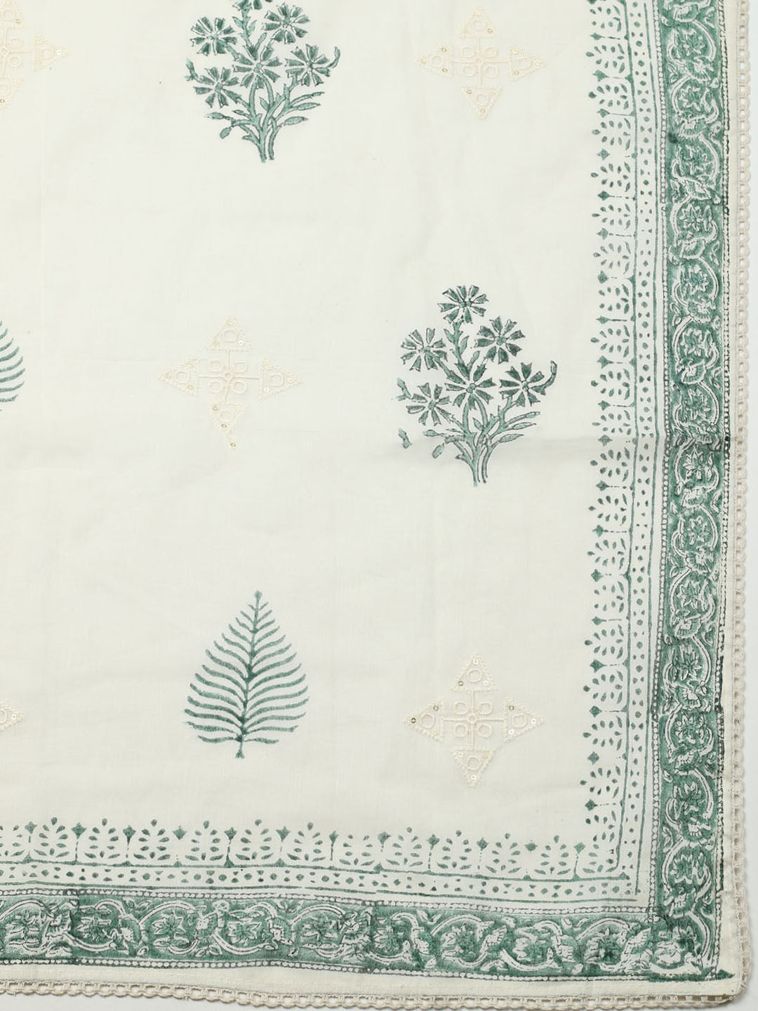 Printed Cotton Blend Unstitched Suit With Pant &amp; Dupatta