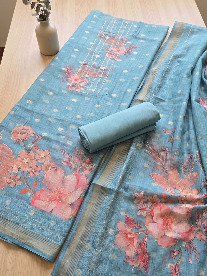 Printed Tissue Unstitched Suit With Pant &amp; Dupatta