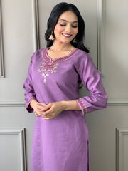 Resham Seqins Work Chanderi Kurta With Pant