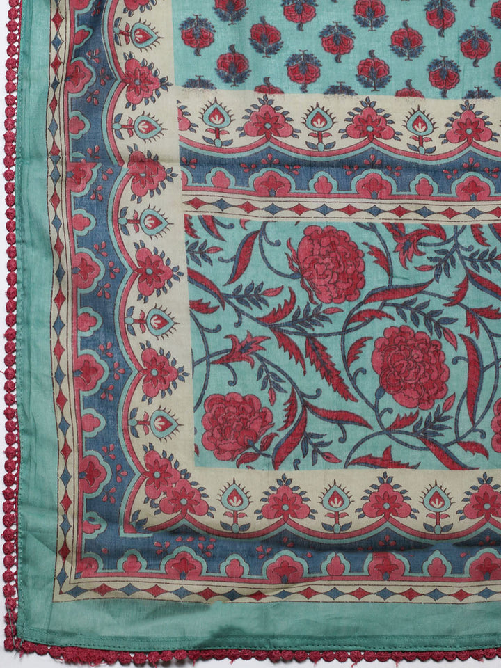 Embroidered Cotton Blend Unstitched Suit With Pant &amp; Dupatta
