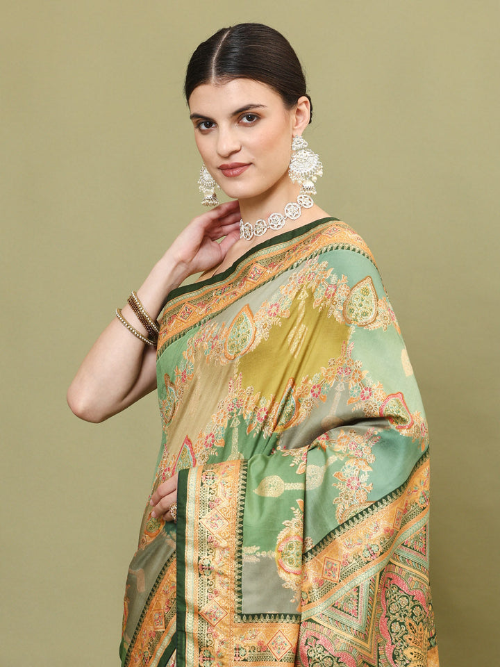 Zari Jaal Woven &amp; Printed Art Silk Saree