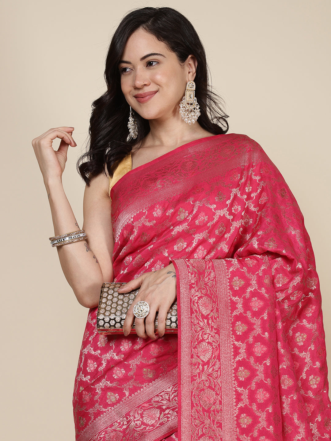 Border Zari Jaal Art Silk Woven Saree