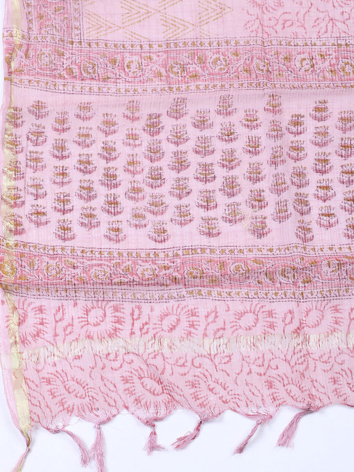 Printed Cotton Blend Unstitched Suit With Pant &amp; Dupatta