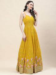 Floral Sequin Embroidery Georgette Kurta With Jacket & Dupatta