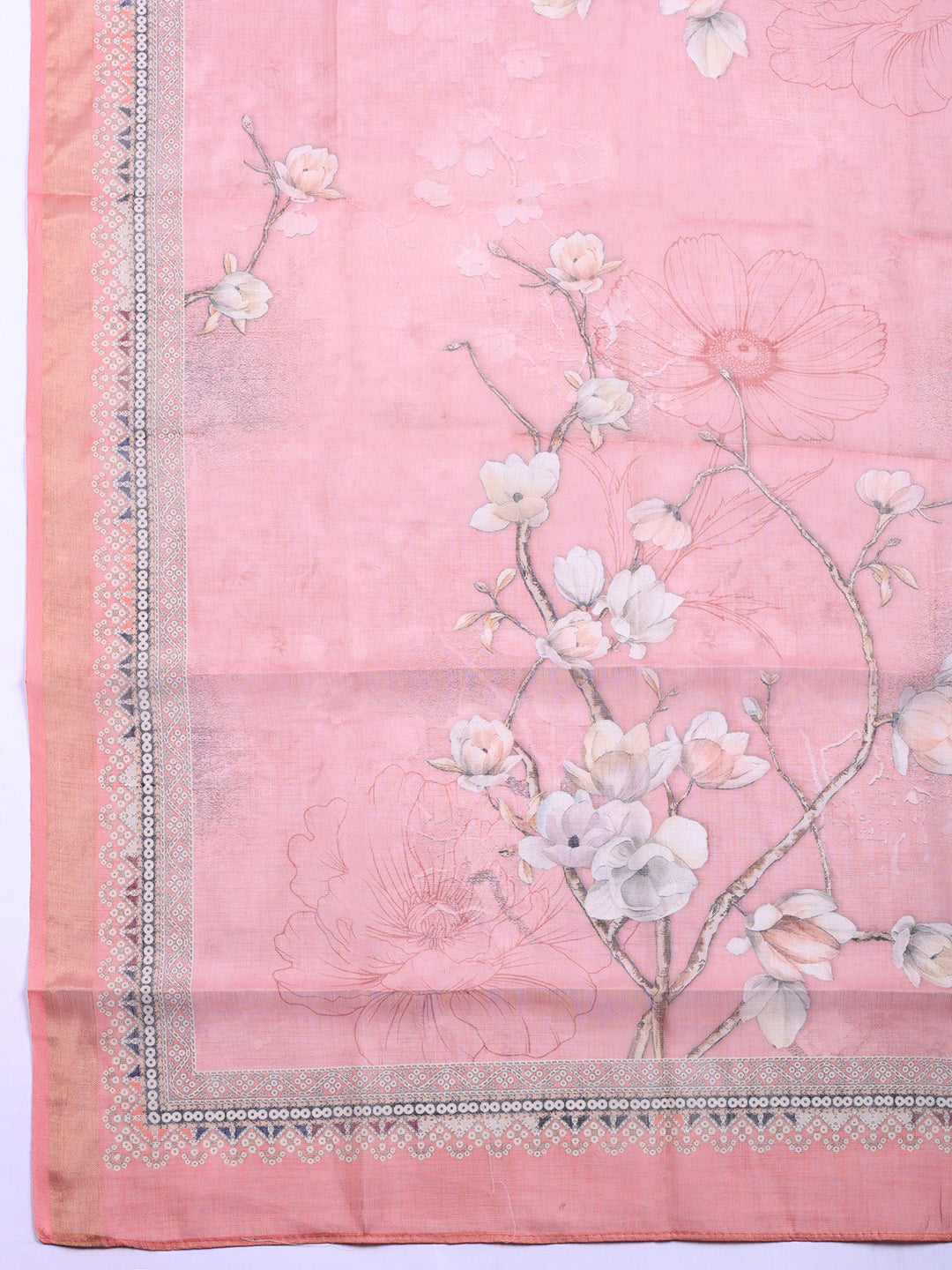 Printed Linen Blend Unstitched Suit With Pant &amp; Dupatta