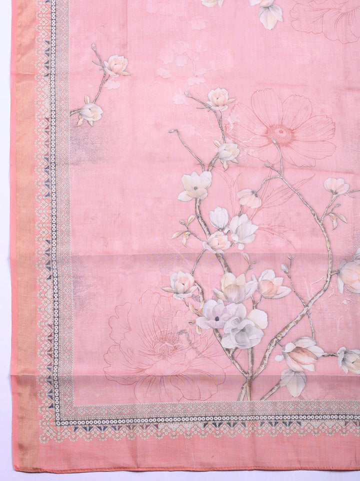 Printed Linen Blend Unstitched Suit With Pant &amp; Dupatta