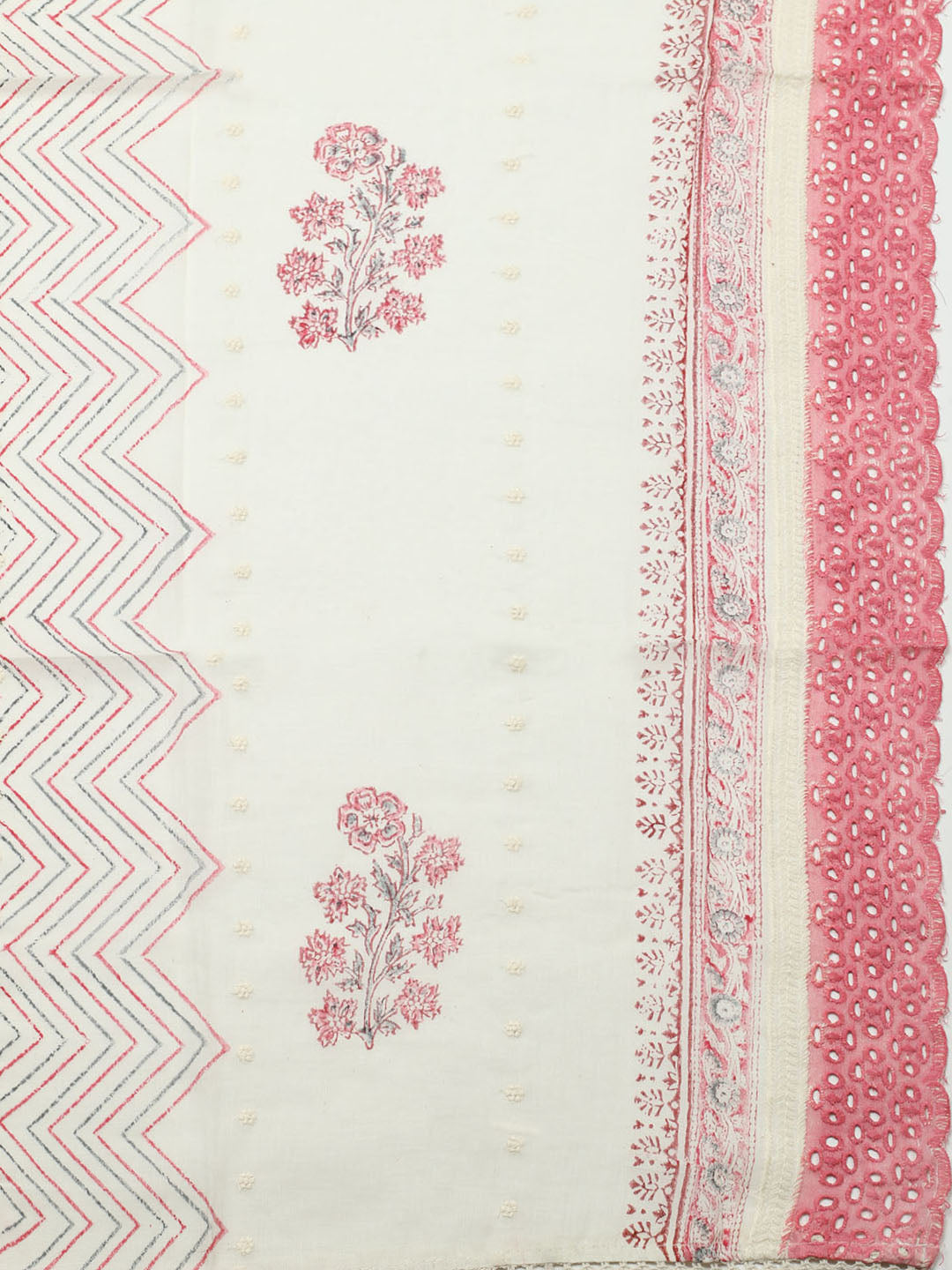 Printed Cotton Blend Unstitched Suit With Pant &amp; Dupatta