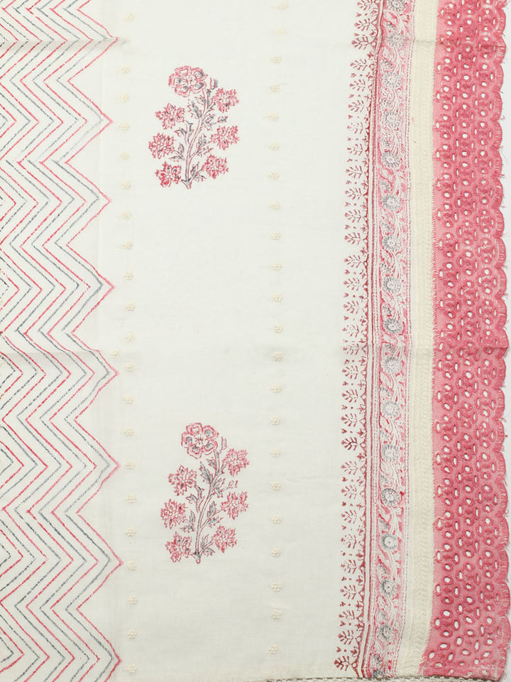 Printed Cotton Blend Unstitched Suit With Pant &amp; Dupatta
