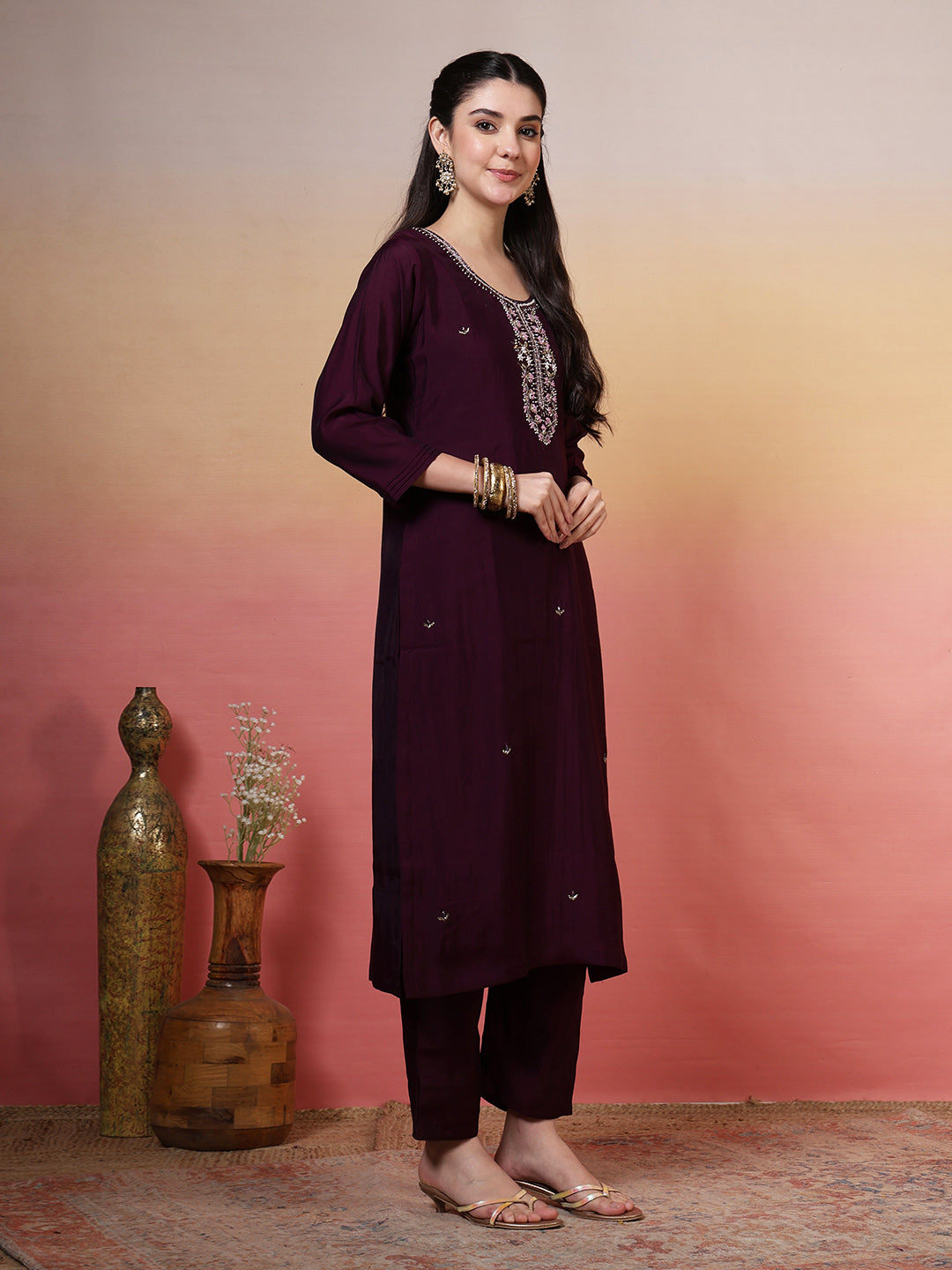 Embroidered Muslin Kurta With Pant &amp; Dupatta
