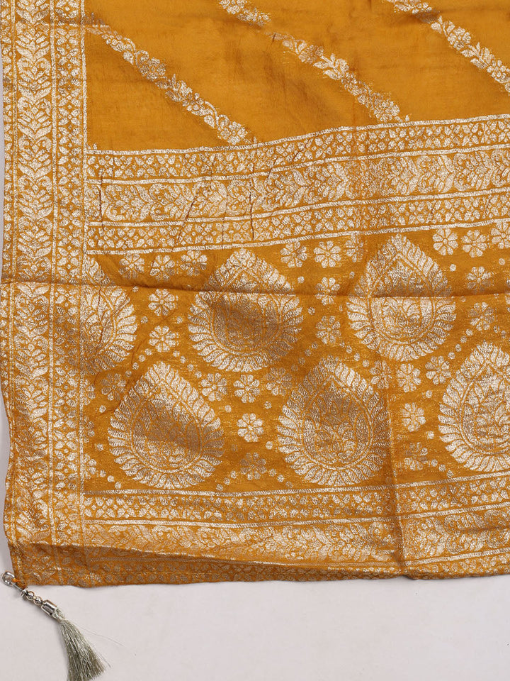 Embroidered Chanderi Unstitched Suit Piece With Dupatta