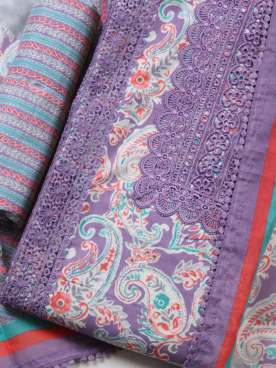 Embroidered Cotton Blend Unstitched Suit With Pant &amp; Dupatta