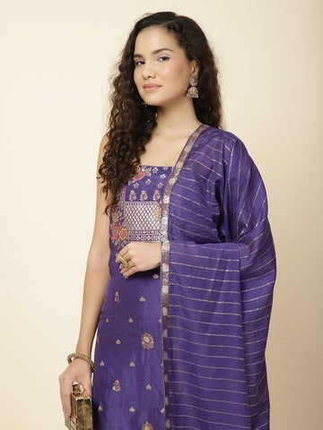 Woven Chanderi Unstitched Suit With Dupatta