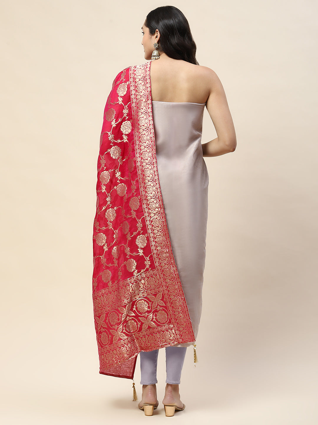 Booti Woven Chanderi Unstitched Suit Dupatta