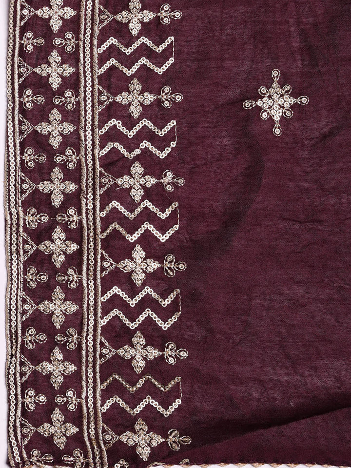 Neck Embroidered Cotton Blend Unstitched Suit With Dupatta