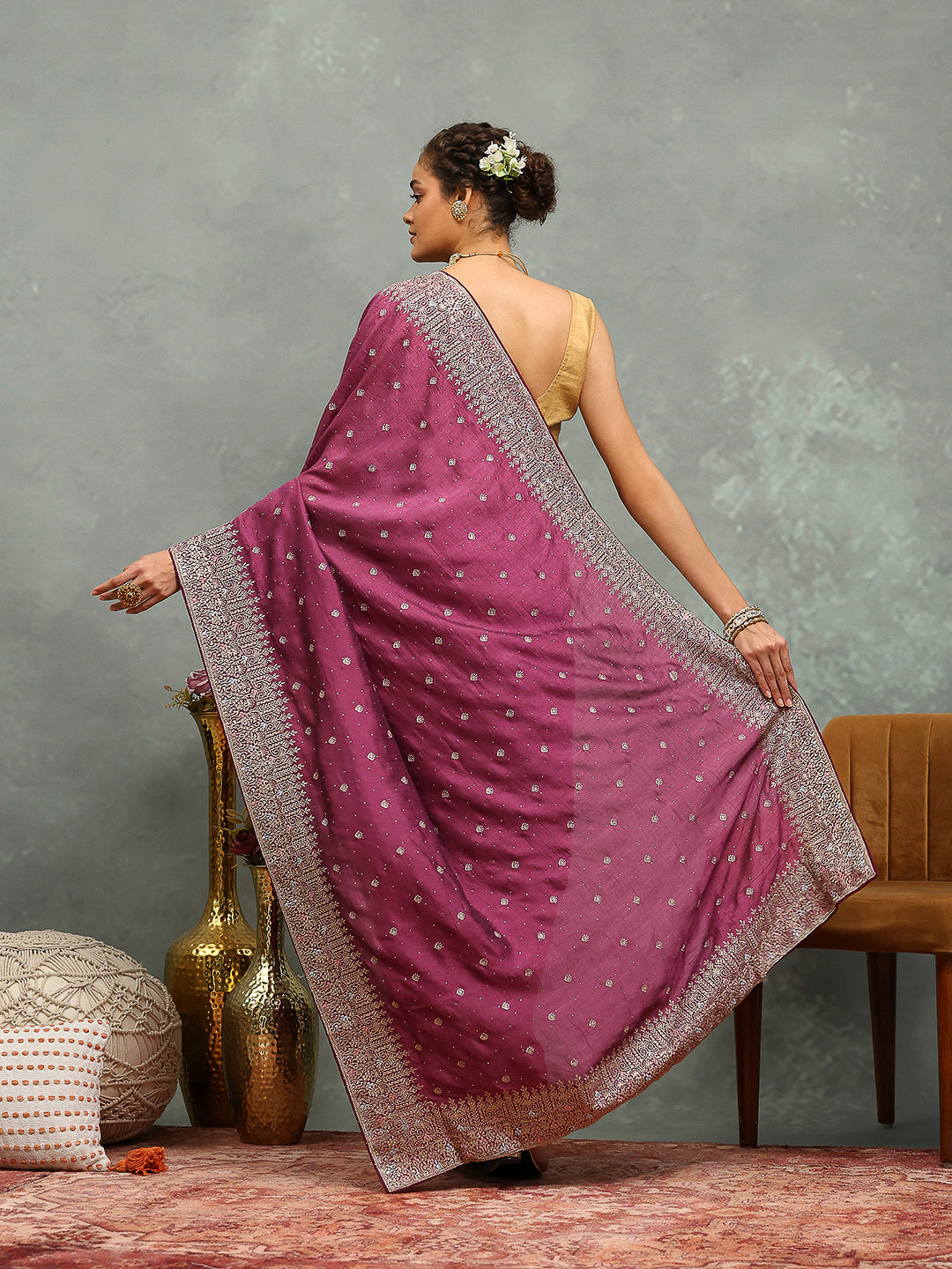 Zari Embroidered Tussar Saree