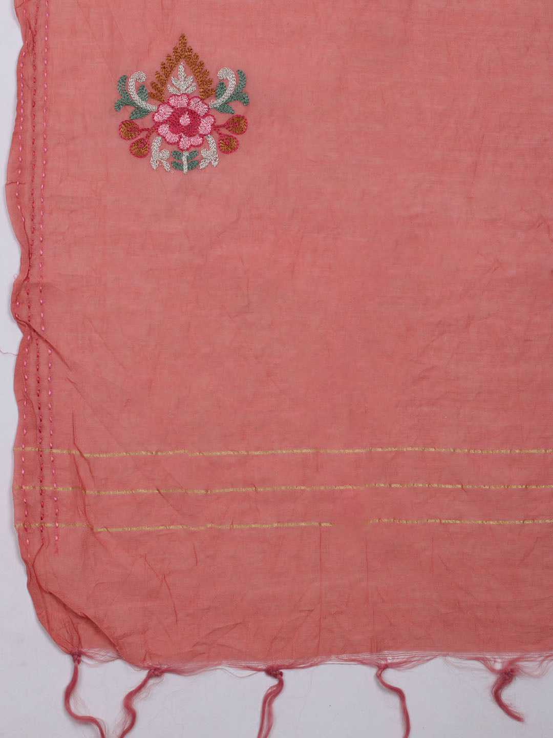 Neck Embroidered Chanderi Unstitched Suit With Dupatta
