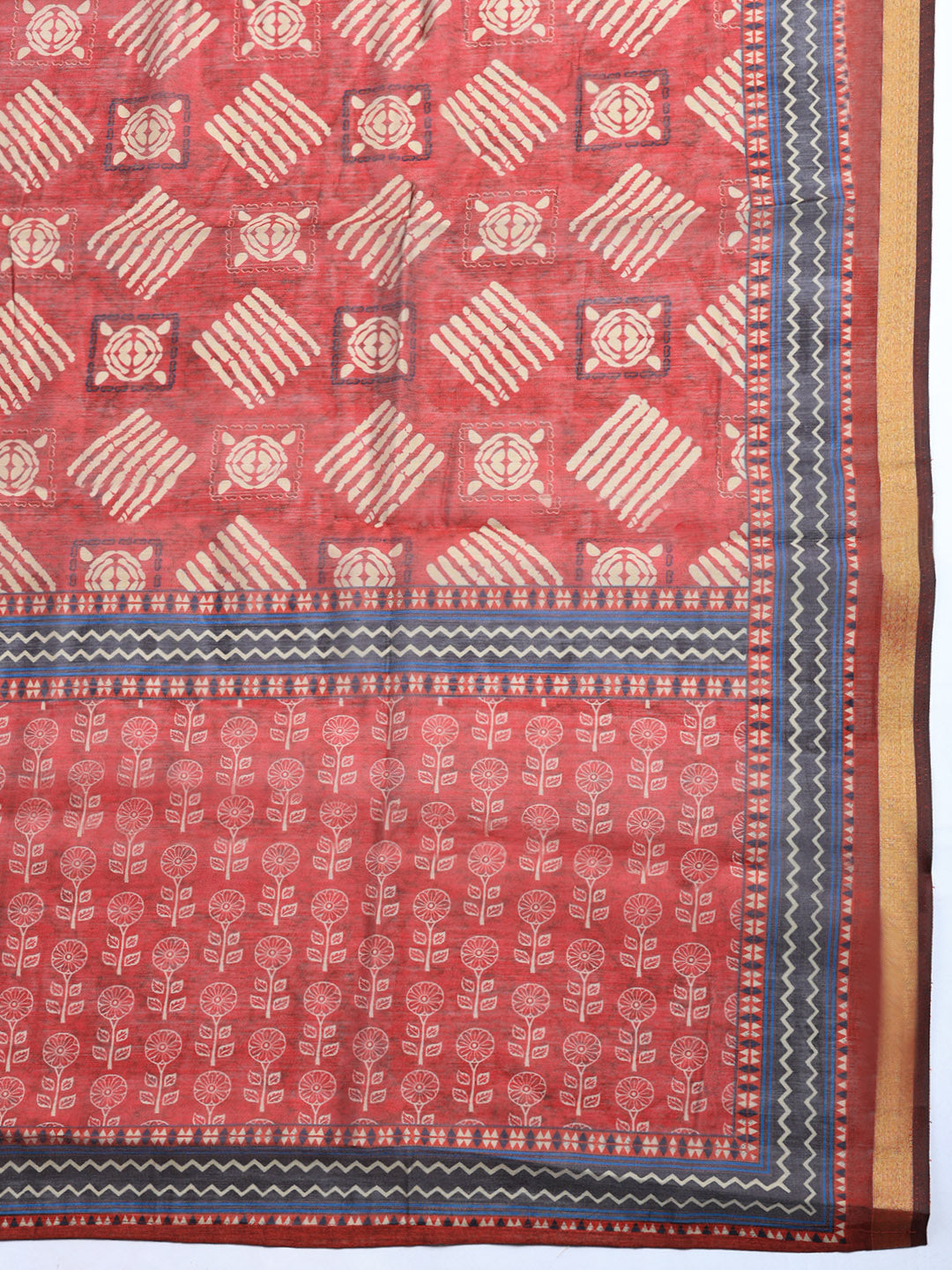 Printed Cotton Blend Unstitched Suit With Pant &amp; Dupatta