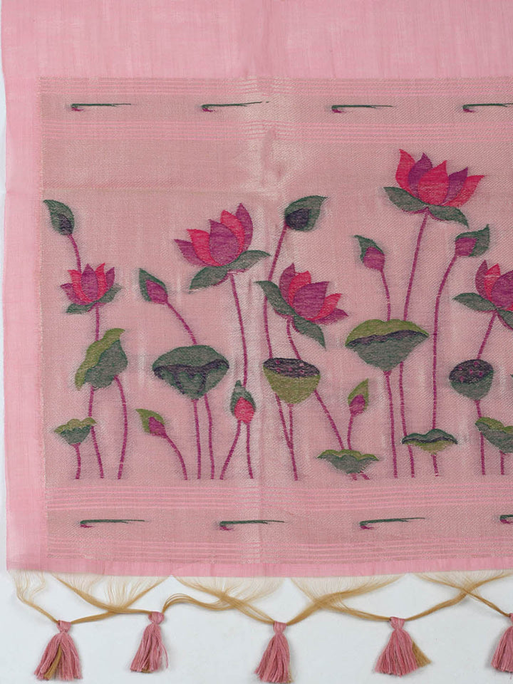 Embroidered Chanderi Unstitched Suit With Pant &amp; Dupatta