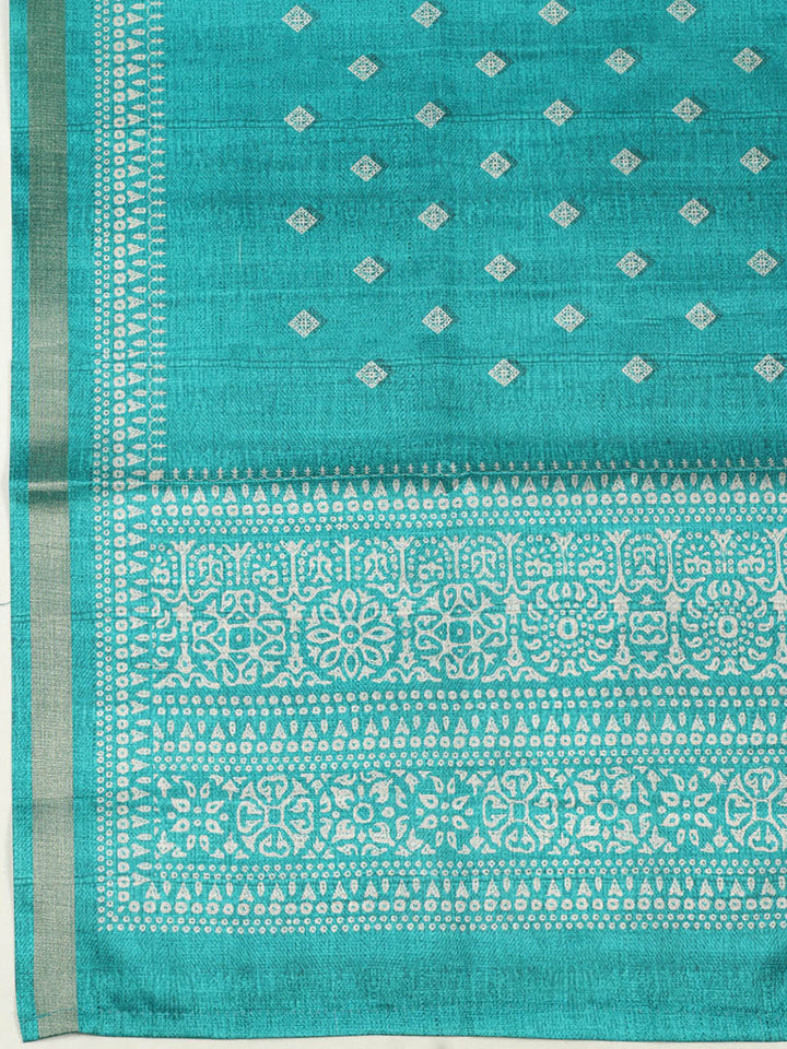 Printed Tussar Unstitched Suit With Pant &amp; Dupatta