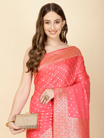 Zari Border Booti Woven Crepe Saree