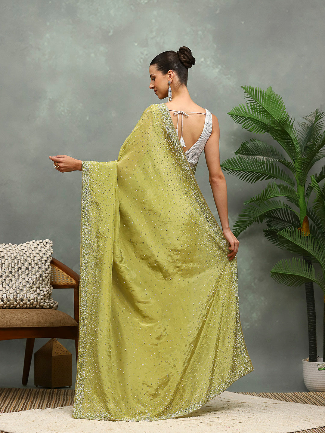 Stone Embroidered Tissue Saree