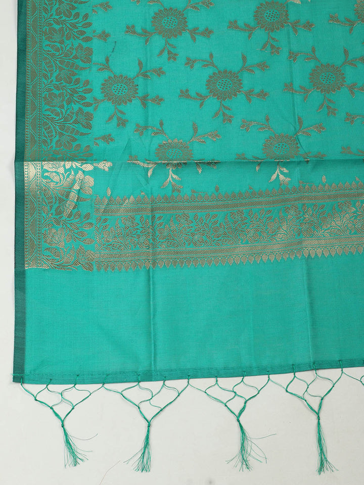 Woven Design Chanderi Unstitched Suit With Pant &amp; Dupatta