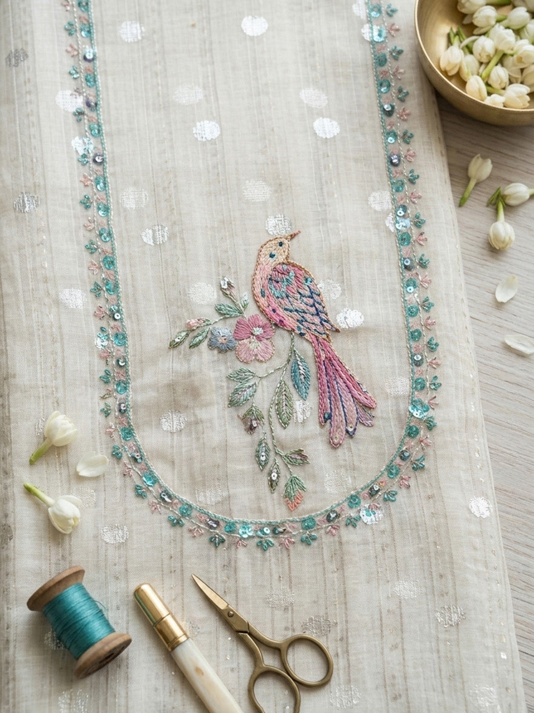 Embroidered Cotton Blend Unstitched Suit With Pant &amp; Dupatta